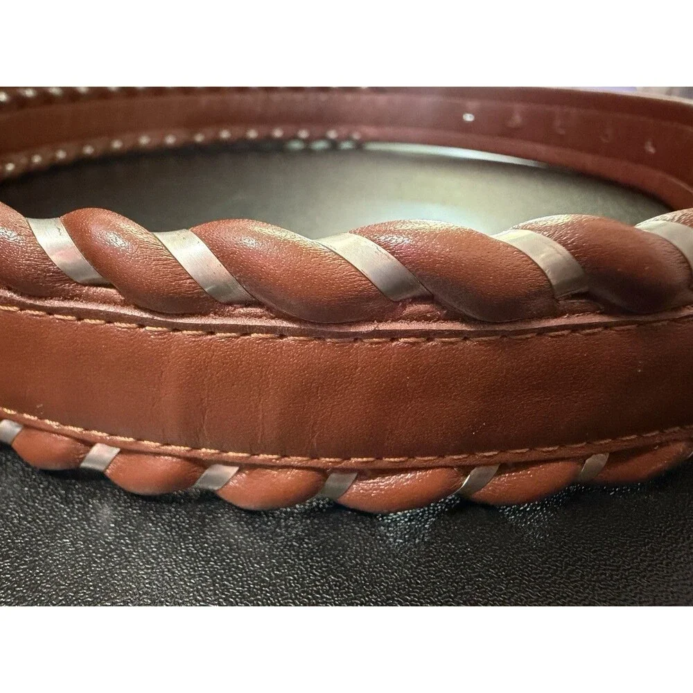 Vintage Justin Belt 30 Brown Cowhide Leather Silver Braid Trim USA 8024C Western